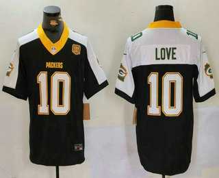 Men%27s Green Bay Packers #10 Jordan Love Black 2024 FUSE 13 Time World Champions Vapor Limited Stitched Jersey